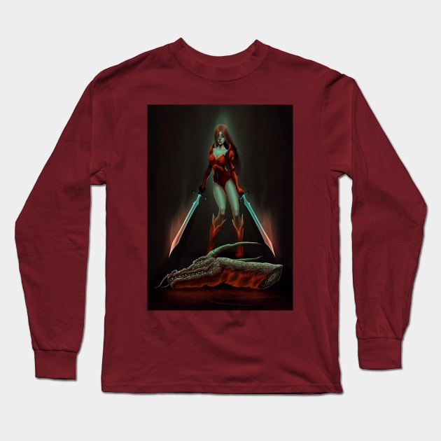 Warrior Dragon Long Sleeve T-Shirt by ddraw